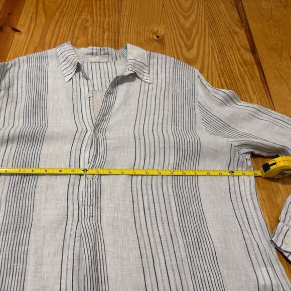 CP Shades 100% Linen Button Up Stripe Tunic Shirt L Lagenlook Coastal Beach Boho - Picture 6 of 9